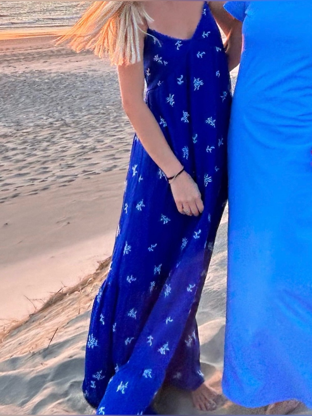 Blue Embroidered Maxi Dress - Sleeveless Summer Dress